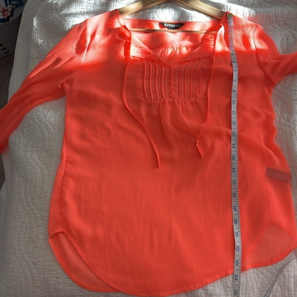 Express Semi Sheer Embellished Peasant Top  Boho Glam Party Retro Neon Orange XS - Picture 6 of 7